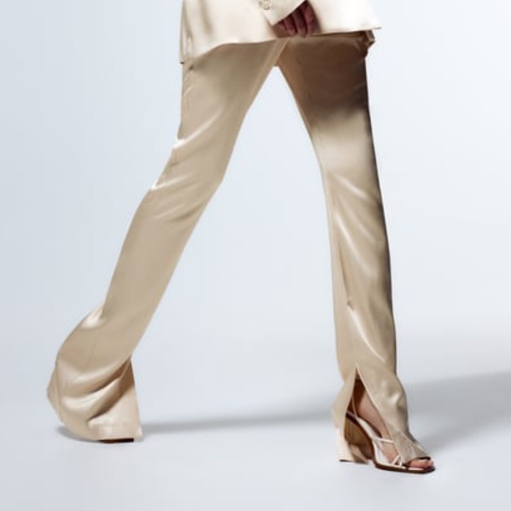ZARA FULL LENGTH SATIN EFFECT PANTS Ivory
